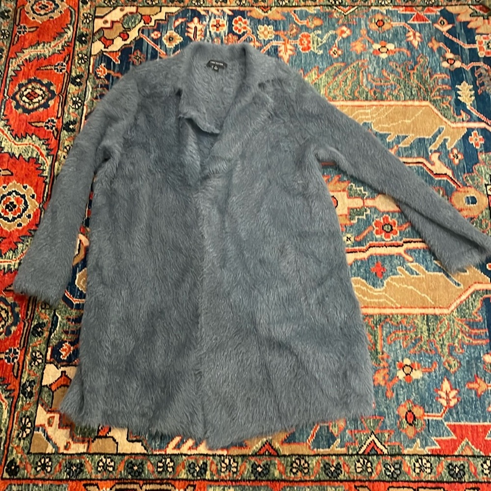 XL Ann Taylor cozy long teal sparkle brushed cardigan jacket